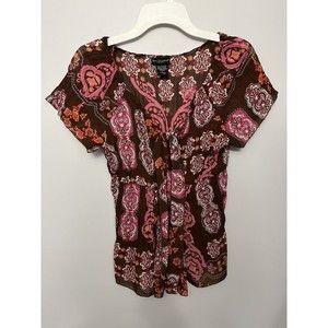 Boho Polyester Design Bay Studio Career Size Small Top Brown Blouses For Women